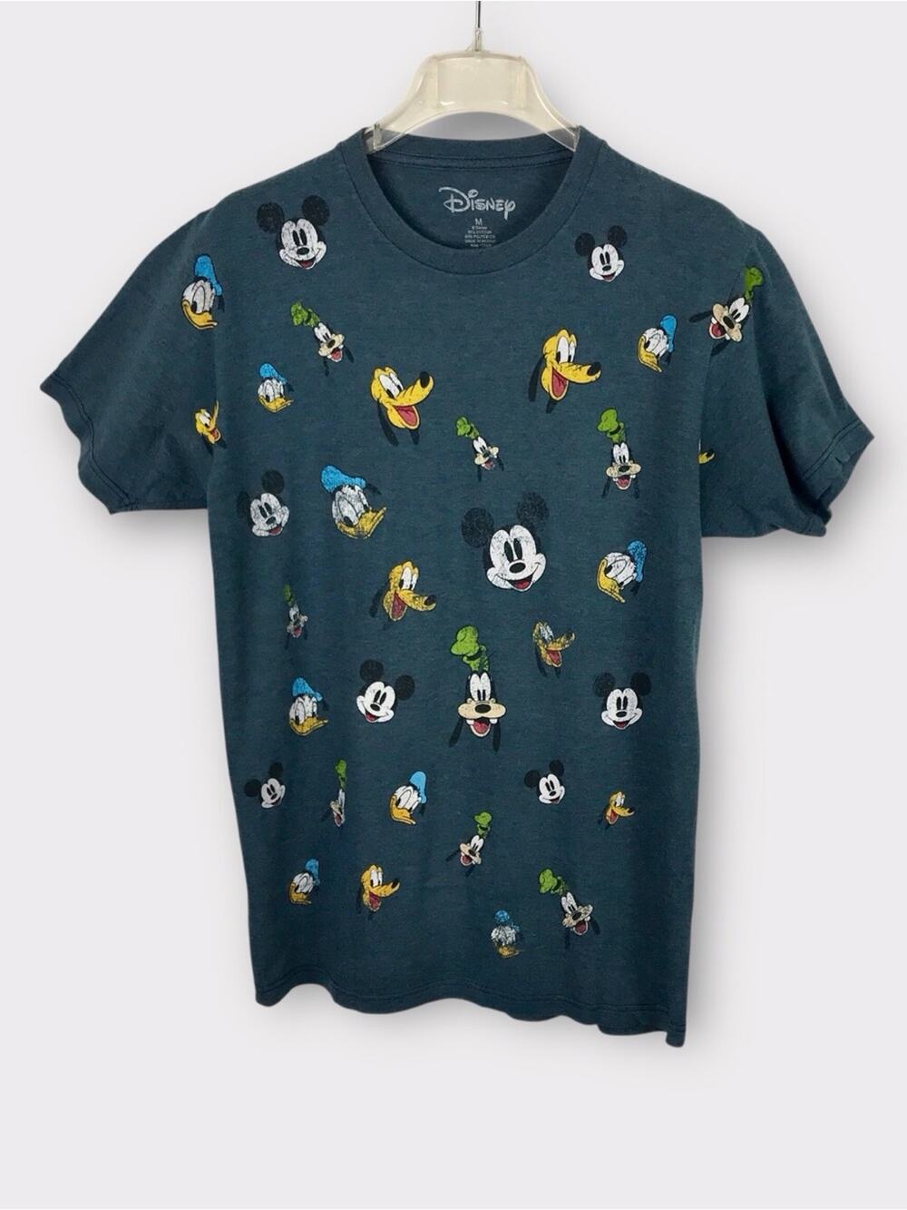 Disney Teal Grey Graphic Mickey & Friends Short Sleeve Tee Distressed Graphics